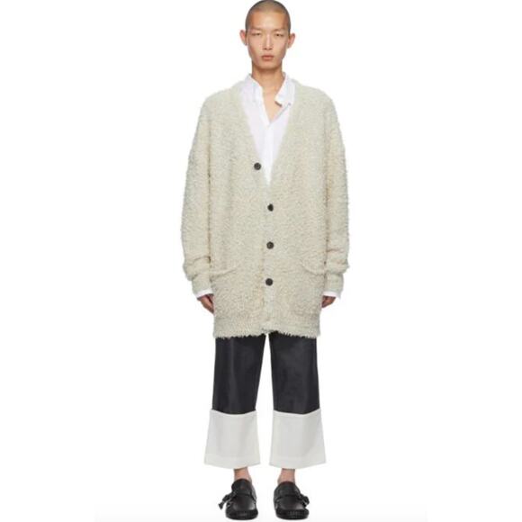 Loewe Men's Beige Yzzuf Cardigan Sweater Size XL Linen Wool Blend Shaggy Cream - Picture 1 of 16